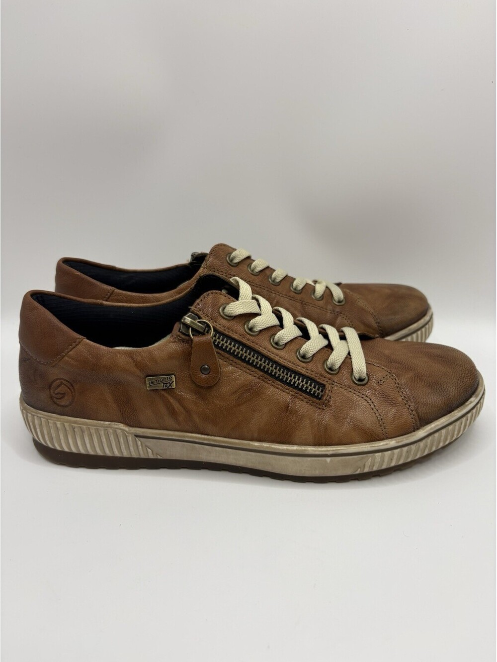 Remonte Maditta Women Sneaker Shoe EU 41 US 10.5 Lace Up Zip Leather Tan Casual
